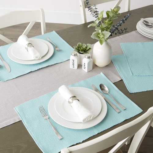  [아마존베스트]DII 100% Cotton Basic Ribbed Placemat Set, Set of 6, Aqua 6 Count