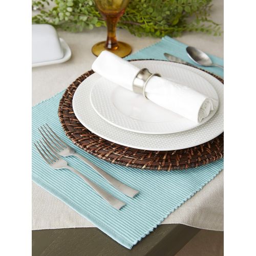  [아마존베스트]DII 100% Cotton Basic Ribbed Placemat Set, Set of 6, Aqua 6 Count