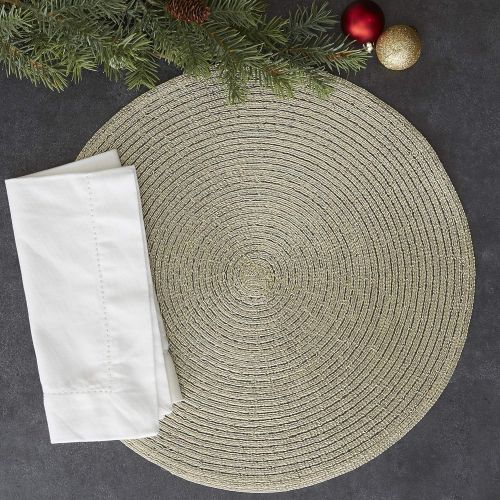  [아마존베스트]DII CAMZ37627 Round Woven PP PLACEMAT Set/4, Champagne Gold 4 Count