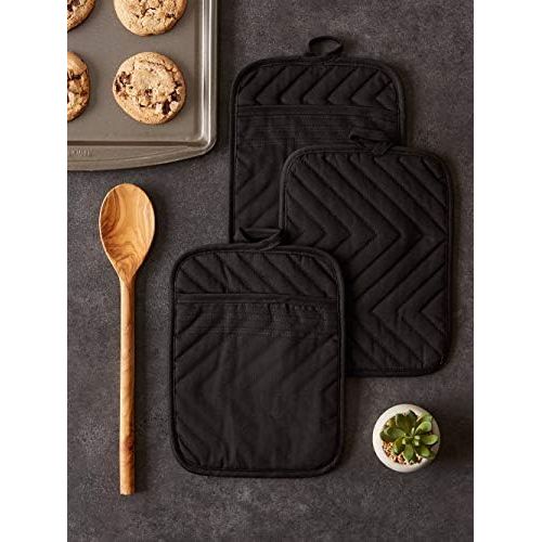  [아마존베스트]DII Potholder Set Cotton Quilted, 7x9, Black 3 Piece