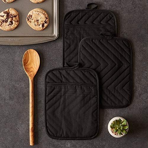  [아마존베스트]DII Potholder Set Cotton Quilted, 7x9, Black 3 Piece