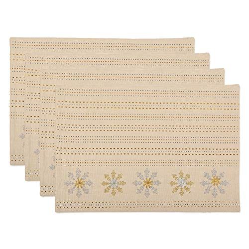  [아마존베스트]DII Metallic Holiday Tabletop Collection, Placemat S/4, Sparkle Snowflakes 4 Piece