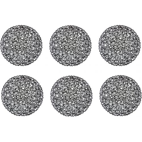  [아마존베스트]DII Woven Paper Round Decorative Placemat or Charger for Holidays, Parties, and Decor (15 Round) Black - Set of 6