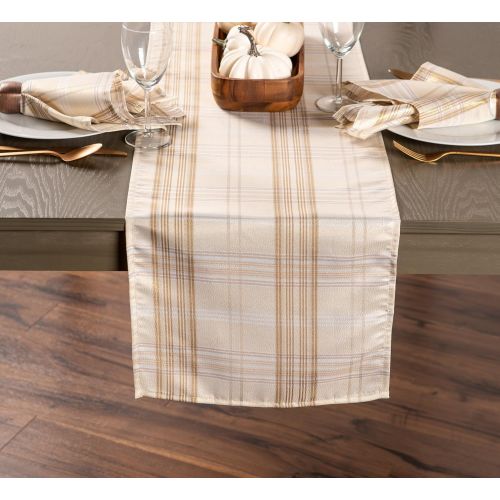  [아마존베스트]DII CAMZ10904 Machine Washable Kitchen Table Runner for Dinner Parties, Christmas, Holidays & Thanksgiving, 14x72, Cream Metallic Plaid