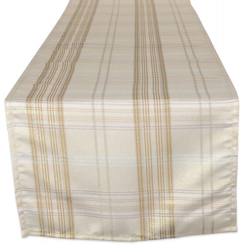  [아마존베스트]DII CAMZ10904 Machine Washable Kitchen Table Runner for Dinner Parties, Christmas, Holidays & Thanksgiving, 14x72, Cream Metallic Plaid