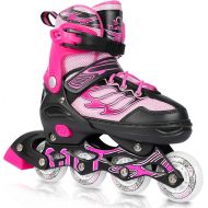 DIKASHI Roller Blades Skates Boys Girls Adjustable Inline Skates for Kids Adults with Light up Wheels Outdoor Indoor Roller Skates Size 4-7