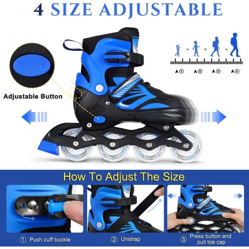  DIKASHI Black/Blue/Red Adjustable Inline Skates Boys Girls Kids Women Men Size,Light Up Adult Roller Blades Skates for Women Outdoor and Indoor