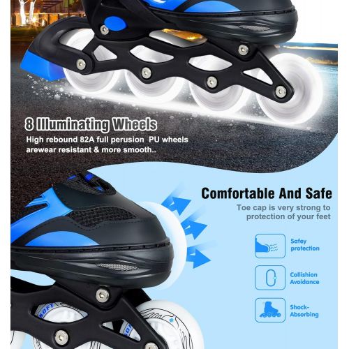  DIKASHI Black/Blue/Red Adjustable Inline Skates Boys Girls Kids Women Men Size,Light Up Adult Roller Blades Skates for Women Outdoor and Indoor