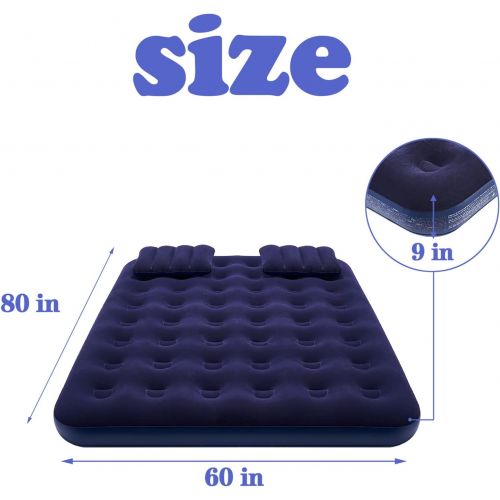  DIMAR GARDEN Queen Size Air Mattress Set with Pillow, Portable Comfort Flocked Blow Up Inflatable Airbed, Internal/Build-in Pump for Camping Tent Home Travel