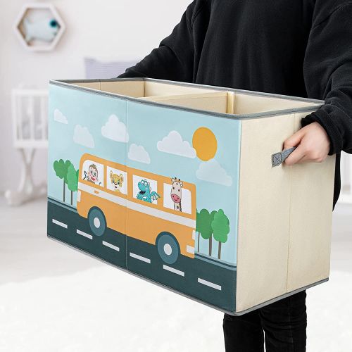  [아마존베스트]DIMJ Toy Storage Bins with Lids, Toy Chest Fabric Animal Toy Box Foldable Cartoon Toy Organizer Box with Reinforced Handle Closet Container for Kids, Books, Closet, Bedroom, Home