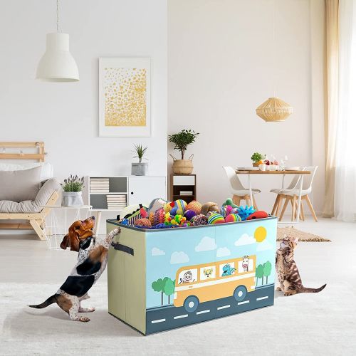  [아마존베스트]DIMJ Toy Storage Bins with Lids, Toy Chest Fabric Animal Toy Box Foldable Cartoon Toy Organizer Box with Reinforced Handle Closet Container for Kids, Books, Closet, Bedroom, Home