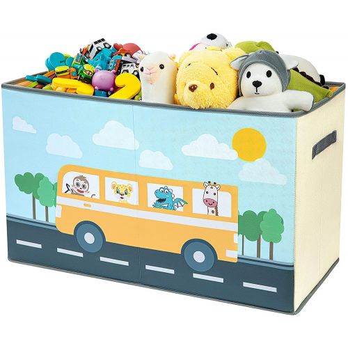  [아마존베스트]DIMJ Toy Storage Bins with Lids, Toy Chest Fabric Animal Toy Box Foldable Cartoon Toy Organizer Box with Reinforced Handle Closet Container for Kids, Books, Closet, Bedroom, Home