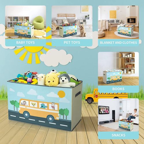  [아마존베스트]DIMJ Toy Storage Bins with Lids, Toy Chest Fabric Animal Toy Box Foldable Cartoon Toy Organizer Box with Reinforced Handle Closet Container for Kids, Books, Closet, Bedroom, Home