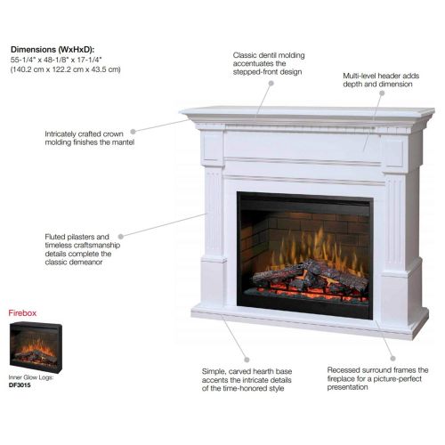  54.8 Dimplex Essex White Purifire Electric Fireplace - GDS30L3-1086W, Mantel