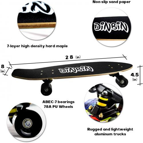  DINBIN Cruiser Skateboard Complete Highly 7 Layer Canadian Maple Wood 28 Inch Cruiser Boards for Kids Teens and Adult