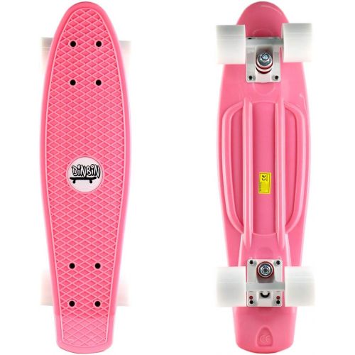  DINBIN Complete Highly Flexible Plastic Cruiser Board Mini 22 Inch Skateboards for Beginners or Professional with High Rebound PU Wheels