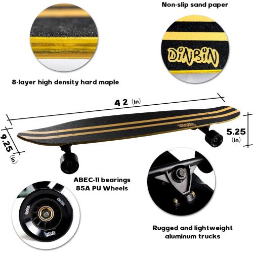  [아마존베스트]DINBIN 42 Inch Drop Through 8 Ply Maple Complete Longboards Skateboard,Cruising,Freeride Slide,Freestyle and Downhill Freestyle Cruiser for Teens or Adults