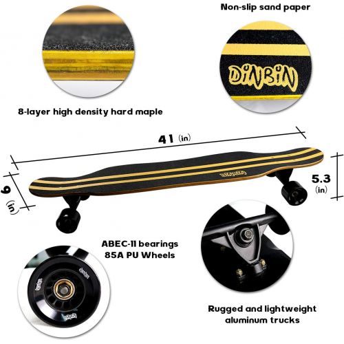  [아마존베스트]DINBIN 41 Inch Drop Through 8 Ply Maple Complete Longboards Skateboard,Cruising,Freeride Slide,Freestyle and Downhill Freestyle Cruiser for Teens or Adults