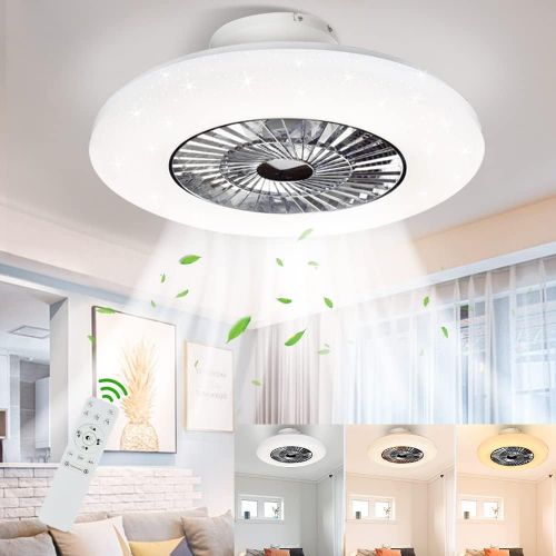  [아마존베스트]DINGLILIGHTING DLLT LED Remote Ceiling Fan with Light Kit-40W Modern Dimmable Ceiling Fan Lighting, 7 Invisible Blades Ceiling Fans, 23 Inch Ceiling lighting Fixture Flush mount, 3 Color Changeab