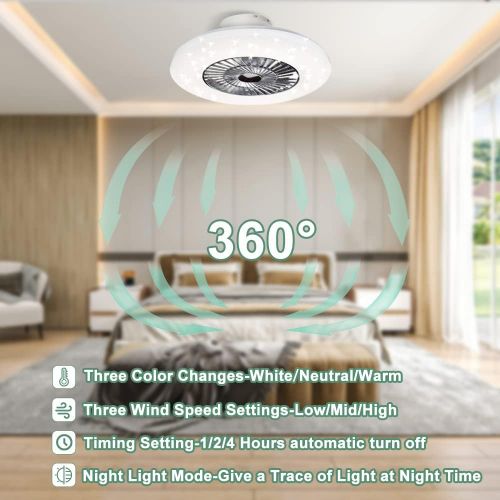  [아마존베스트]DINGLILIGHTING DLLT LED Remote Ceiling Fan with Light Kit-40W Modern Dimmable Ceiling Fan Lighting, 7 Invisible Blades Ceiling Fans, 23 Inch Ceiling lighting Fixture Flush mount, 3 Color Changeab