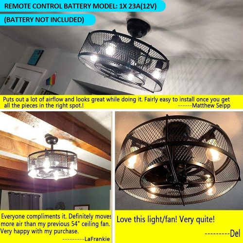  DINGLILIGHTING DLLT 20In Caged Ceiling Fan with Light, 3 Speeds Adjustable, Ceiling Fan Lights with Remote, Industrial Ceiling Fans for Living Room, Bedroom, Kitchen, 4xE26 Bulb Base, Black (No B