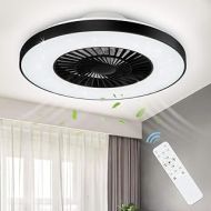 DINGLILIGHTING DLLT Modern Ceiling Fans with Lights, 40W LED Dimmable Ceiling Fan with Remote, 7 Invisible Blades Semi Flush Mount Ceiling Fan Light, 3-Speed Indoor Low Profile Ceiling Fan, 3000K