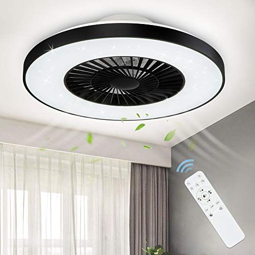  DINGLILIGHTING DLLT Modern Ceiling Fans with Lights, 40W LED Dimmable Ceiling Fan with Remote, 7 Invisible Blades Semi Flush Mount Ceiling Fan Light, 3-Speed Indoor Low Profile Ceiling Fan, 3000K