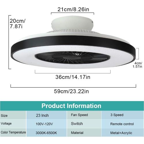  DINGLILIGHTING DLLT Modern Ceiling Fans with Lights, 40W LED Dimmable Ceiling Fan with Remote, 7 Invisible Blades Semi Flush Mount Ceiling Fan Light, 3-Speed Indoor Low Profile Ceiling Fan, 3000K