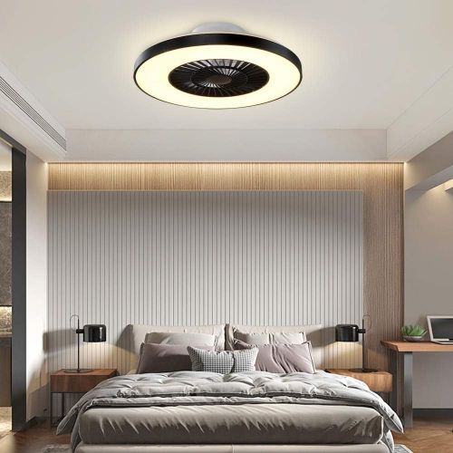  DINGLILIGHTING DLLT Modern Ceiling Fans with Lights, 40W LED Dimmable Ceiling Fan with Remote, 7 Invisible Blades Semi Flush Mount Ceiling Fan Light, 3-Speed Indoor Low Profile Ceiling Fan, 3000K