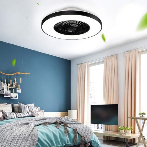  DINGLILIGHTING DLLT Modern Ceiling Fans with Lights, 40W LED Dimmable Ceiling Fan with Remote, 7 Invisible Blades Semi Flush Mount Ceiling Fan Light, 3-Speed Indoor Low Profile Ceiling Fan, 3000K