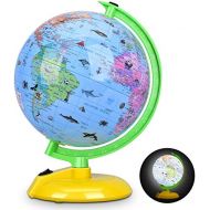 [아마존베스트]DIPPER 8 Inch Illuminated World Globe for Kids, Desktop Globe LED Night Light with Stand, Colorful, Easy-Read, Battery Powered, Globe Map Learning Tool Educational Gift for Students