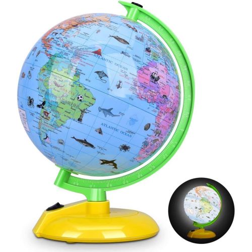  [아마존베스트]DIPPER 8 Inch Illuminated World Globe for Kids, Desktop Globe LED Night Light with Stand, Colorful, Easy-Read, Battery Powered, Globe Map Learning Tool Educational Gift for Students