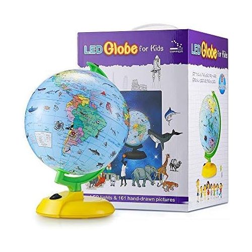  [아마존베스트]Illuminated World Globe for Kids Learning, DIPPER 8 Inch Globe of The World with Stand, LED Light Illuminates for Night View, Globe Map Learning Tool Educational Gift for Kids Chil