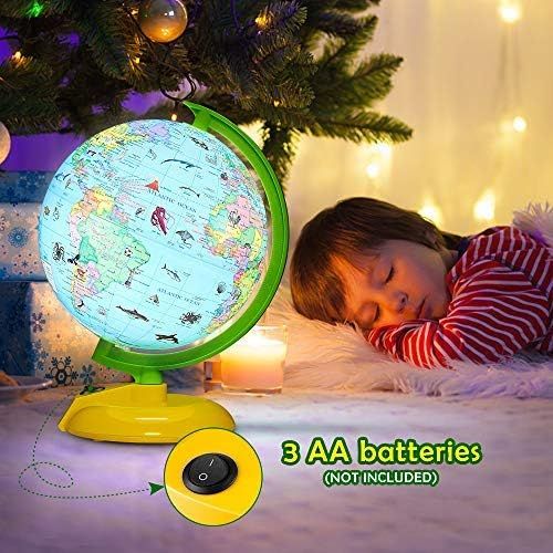  [아마존베스트]Illuminated World Globe for Kids Learning, DIPPER 8 Inch Globe of The World with Stand, LED Light Illuminates for Night View, Globe Map Learning Tool Educational Gift for Kids Chil