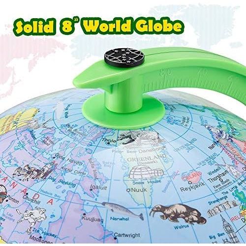  [아마존베스트]Illuminated World Globe for Kids Learning, DIPPER 8 Inch Globe of The World with Stand, LED Light Illuminates for Night View, Globe Map Learning Tool Educational Gift for Kids Chil