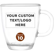 DISCOUNT PROMOS 10 London Glass Ceramic Mugs Set, 11.75 oz. - Customizable Text, Logo - Drinkware, Coffee, C-handle - Clear