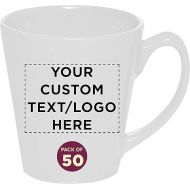 DISCOUNT PROMOS Custom Glossy Ceramic Latte Coffee Mug 12 oz. Set of 50, Personalized Bulk Pack - Perfect for Tea, Espresso, Cappuccino, Hot Cocoa - White