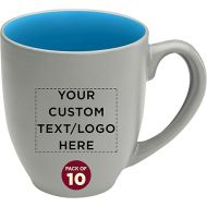 Custom Pop Out Bistro Two Tone Coffee Mugs 16 oz. Set of 10, Personalized Bulk Pack - Perfect for Coffee, Hot Cocoa and other Beverages - Light Blue