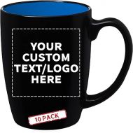 DISCOUNT PROMOS 10 Java Two Tone Coffee Mugs Set, 12 oz. - Customizable Text, Logo - Stoneware, Durable, Easy Grip - BLACKBLUE