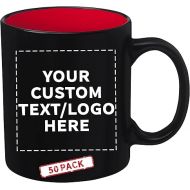 DISCOUNT PROMOS 50 Matte Two-Tone Coffee Mugs Set, 11 oz. - Customizable Text, Logo - Stoneware, Drinkware, Durable, C-handle - Red