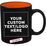 DISCOUNT PROMOS 10 Matte Two-Tone Coffee Mugs Set, 11 oz. - Customizable Text, Logo - Stoneware, Drinkware, Durable, C-handle - Orange