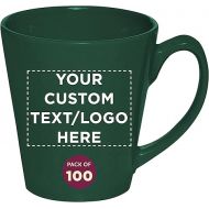 DISCOUNT PROMOS Custom Glossy Ceramic Latte Coffee Mug 12 oz. Set of 100, Personalized Bulk Pack - Perfect for Tea, Espresso, Cappuccino, Hot Cocoa - Green