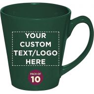 DISCOUNT PROMOS Custom Glossy Ceramic Latte Coffee Mug 12 oz. Set of 10, Personalized Bulk Pack - Perfect for Tea, Espresso, Cappuccino, Hot Cocoa - Green