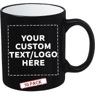 DISCOUNT PROMOS 10 Matte Two-Tone Coffee Mugs Set, 11 oz. - Customizable Text, Logo - Stoneware, Drinkware, Durable, C-handle - White