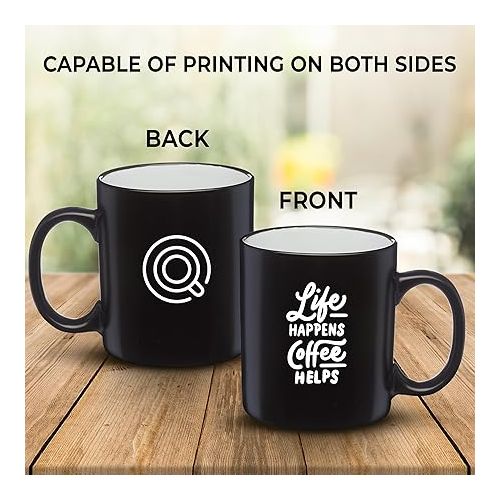  DISCOUNT PROMOS 10 Matte Two-Tone Coffee Mugs Set, 11 oz. - Customizable Text, Logo - Stoneware, Drinkware, Durable, C-handle - White