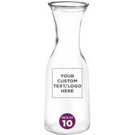 DISCOUNT PROMOS Custom Clear Glass Carafes 34 oz. Set of 10, Personalized Bulk Pack - Wide Mouth, BPA-Free, Lead-Free, Aeration, Elegant Design - Clear