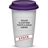 Personalized 11 oz. Double Wall Ceramic Tumblers with Lid - 6 Pack - Custom Text, Logo - Purple