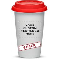 Personalized 11 oz. Double Wall Ceramic Tumblers with Lid - 6 Pack - Custom Text, Logo - Red