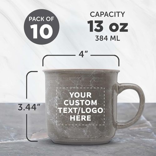  DISCOUNT PROMOS Custom Marble Campfire Coffee Mugs 13 oz. Set of 10, Personalized Bulk Pack - Ceramic, Perfect for Coffee, Tea, Espresso, Hot Cocoa, Other Beverages - Grey