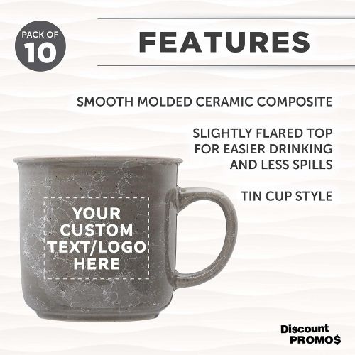  DISCOUNT PROMOS Custom Marble Campfire Coffee Mugs 13 oz. Set of 10, Personalized Bulk Pack - Ceramic, Perfect for Coffee, Tea, Espresso, Hot Cocoa, Other Beverages - Grey